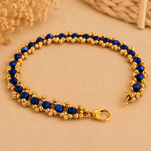 Miyuki Armband „Ocean Crystal“ – Perlenarmband in Blau & Gold mit Karabinerverschluss